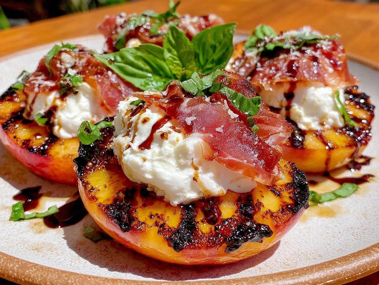 Grilled Peach and Burrata Salad with Prosciutto Recipe
