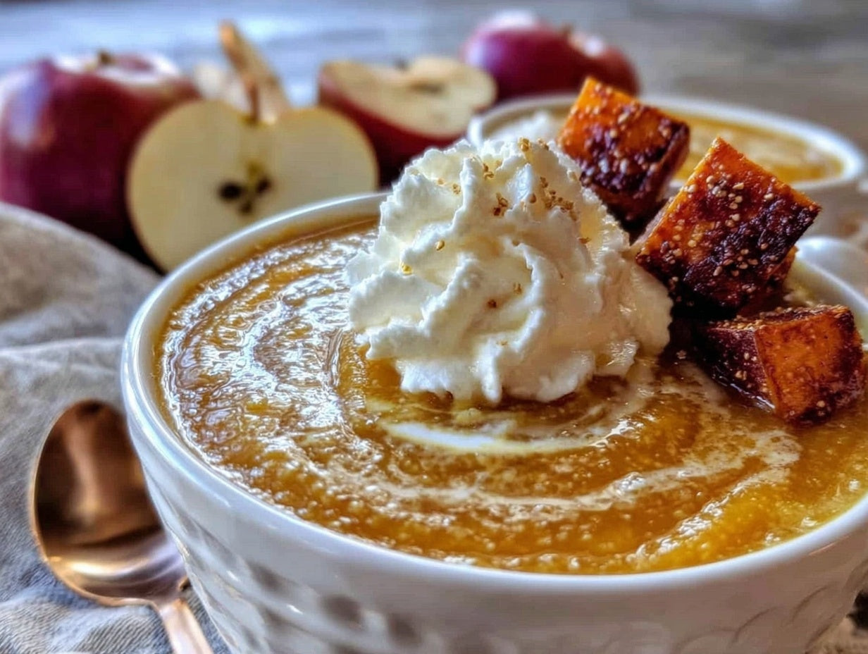 One-Pot Butternut Squash and Apple Soup with Maple Cream
