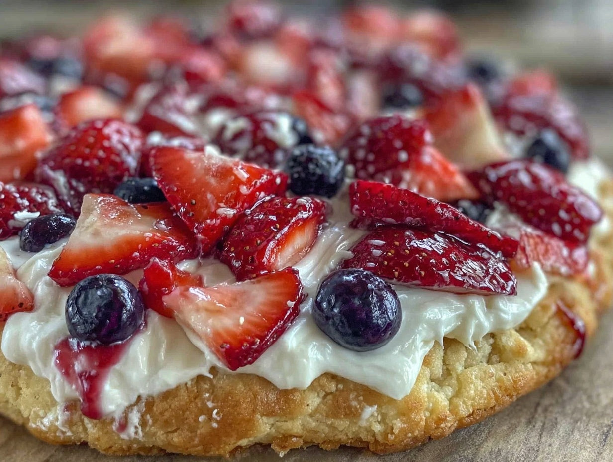 Red White and Blue Fruit Pizza on Giant Sugar Cookie