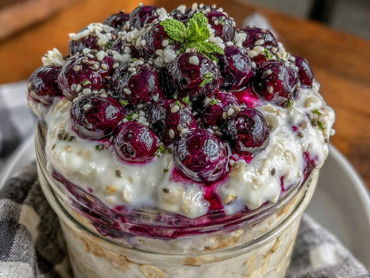 Mason Jar Overnight Oats with Blueberries for Busy School Mornings