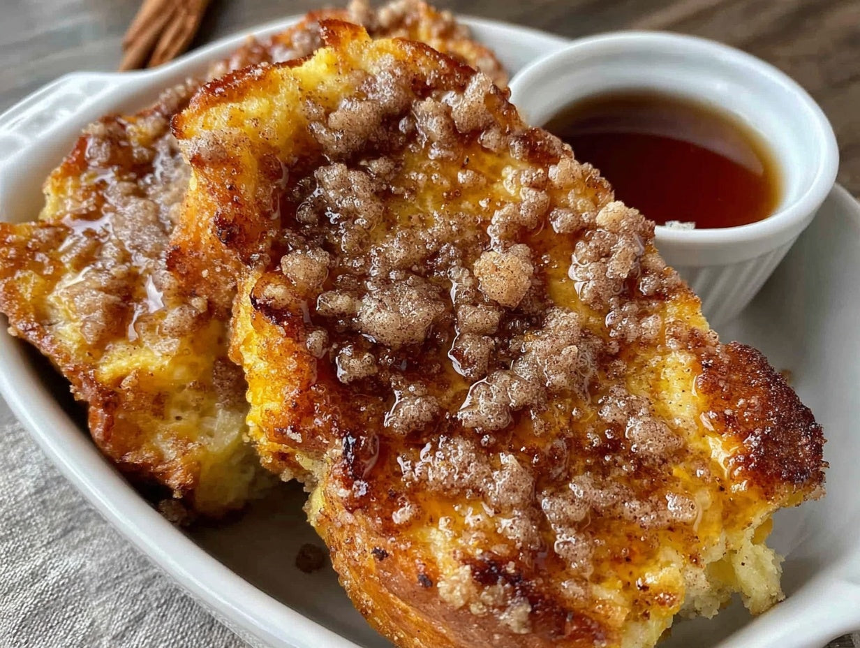 Overnight Eggnog French Toast Casserole with Cinnamon Streusel