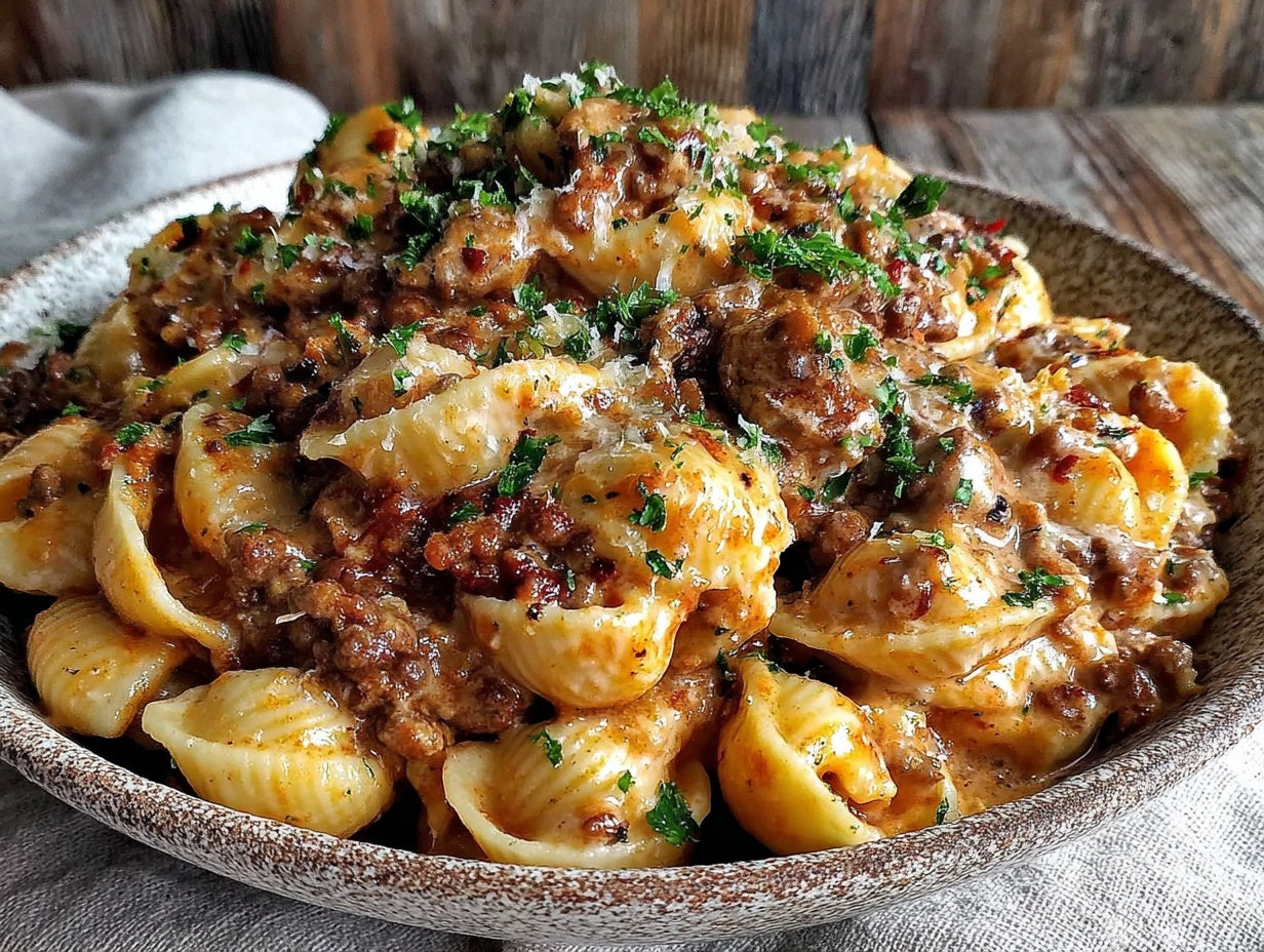 One-Pot Creamy Beef and Shells Pasta Dinner Recipe