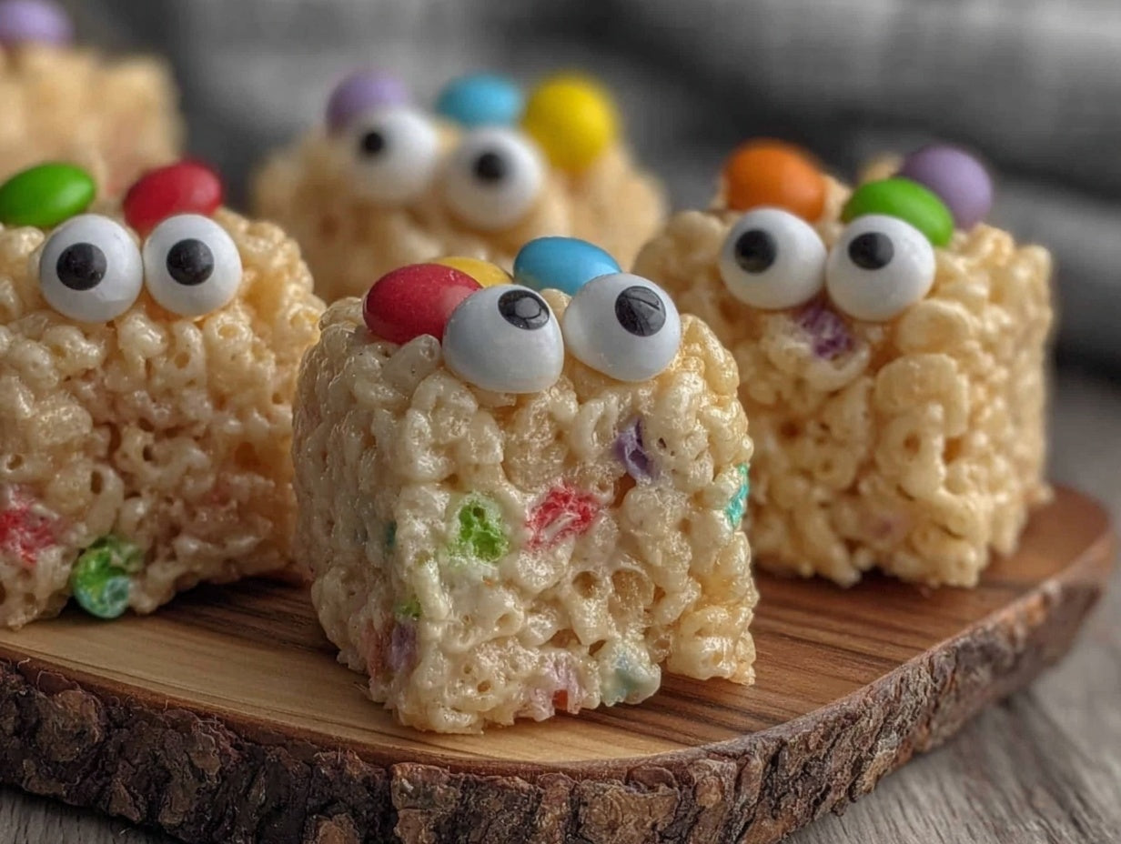 Monster Rice Krispie Treat Pops with Candy Googly Eyes