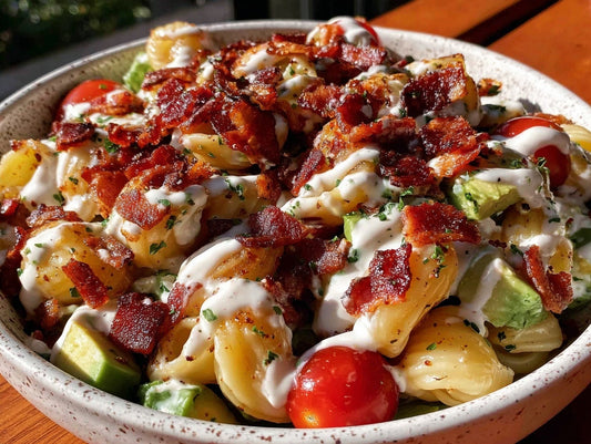 Creamy BLT Pasta Salad with Bacon, Avocado, and Ranch