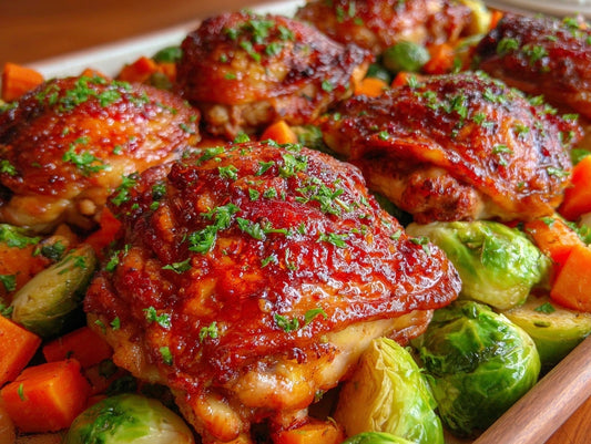 Crispy Sheet Pan Chicken Thighs with Roasted Harvest Vegetables