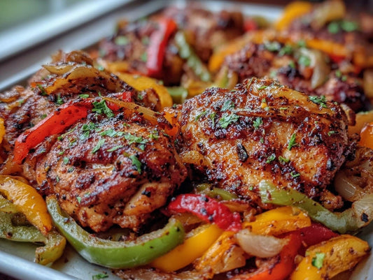 Sheet Pan Fajita Chicken Thighs with Bell Peppers and Onion