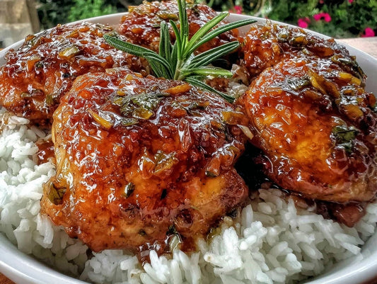 Slow Cooker Honey Garlic Chicken Thighs with Jasmine Rice