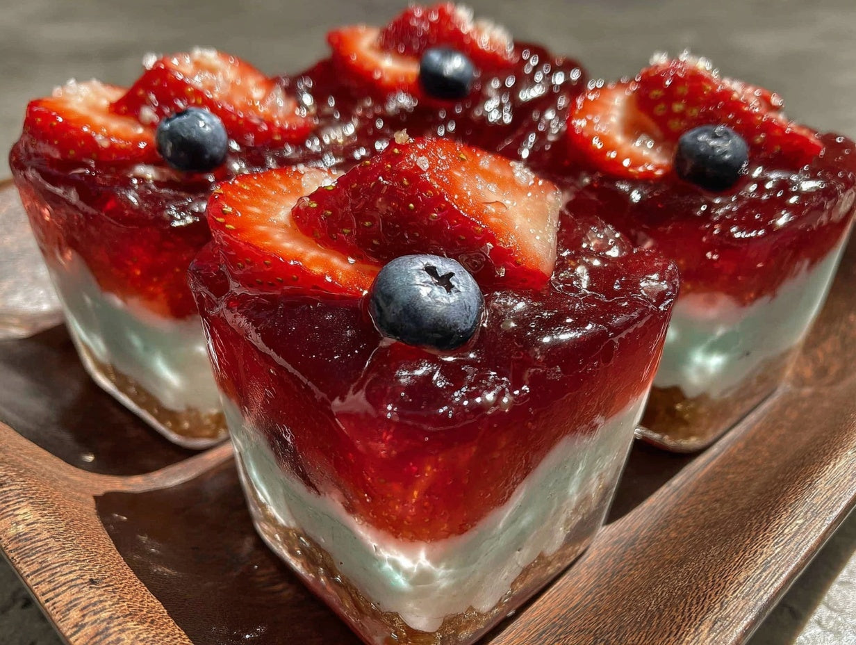 Red White and Blue Layered Strawberry Jello Shots Recipe
