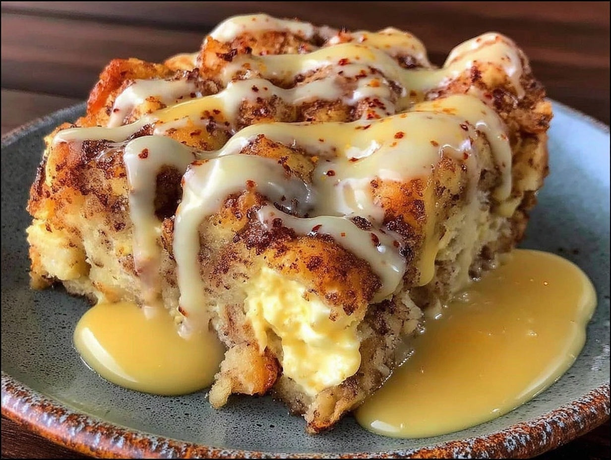 Cinnamon Roll Bread Pudding with Vanilla Bean Bourbon Sauce Recipe
