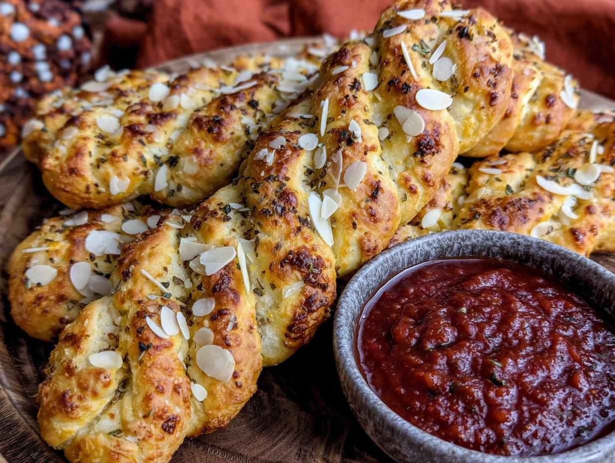 Witch Finger Breadsticks with Bloody Marinara Sauce