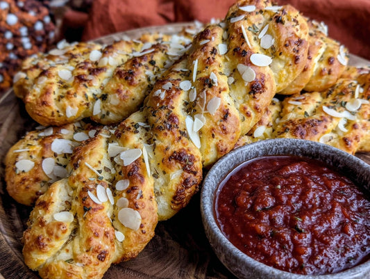 Witch Finger Breadsticks with Bloody Marinara Dipping Sauce