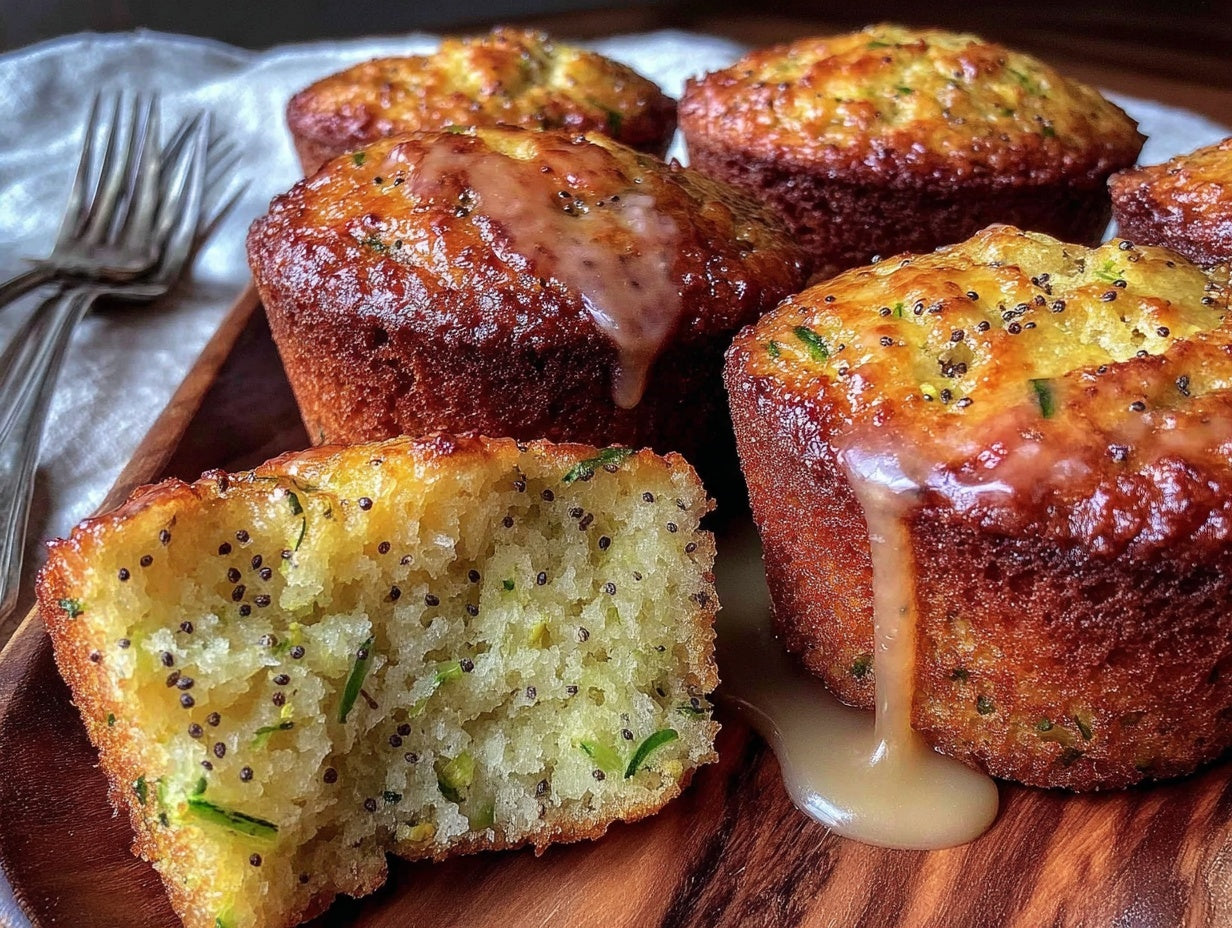 Lemon Glazed Zucchini Muffins with Poppy Seeds