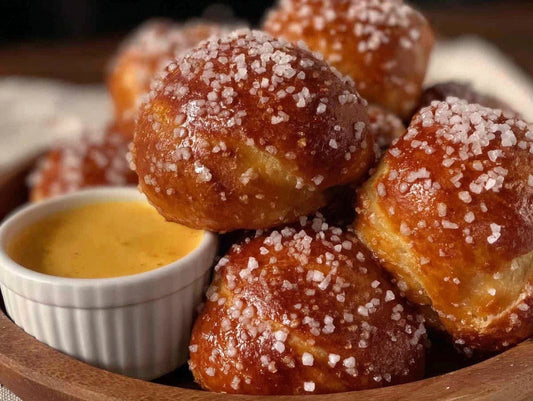 Homemade Soft Pretzel Bites with Cheese Dipping Sauce