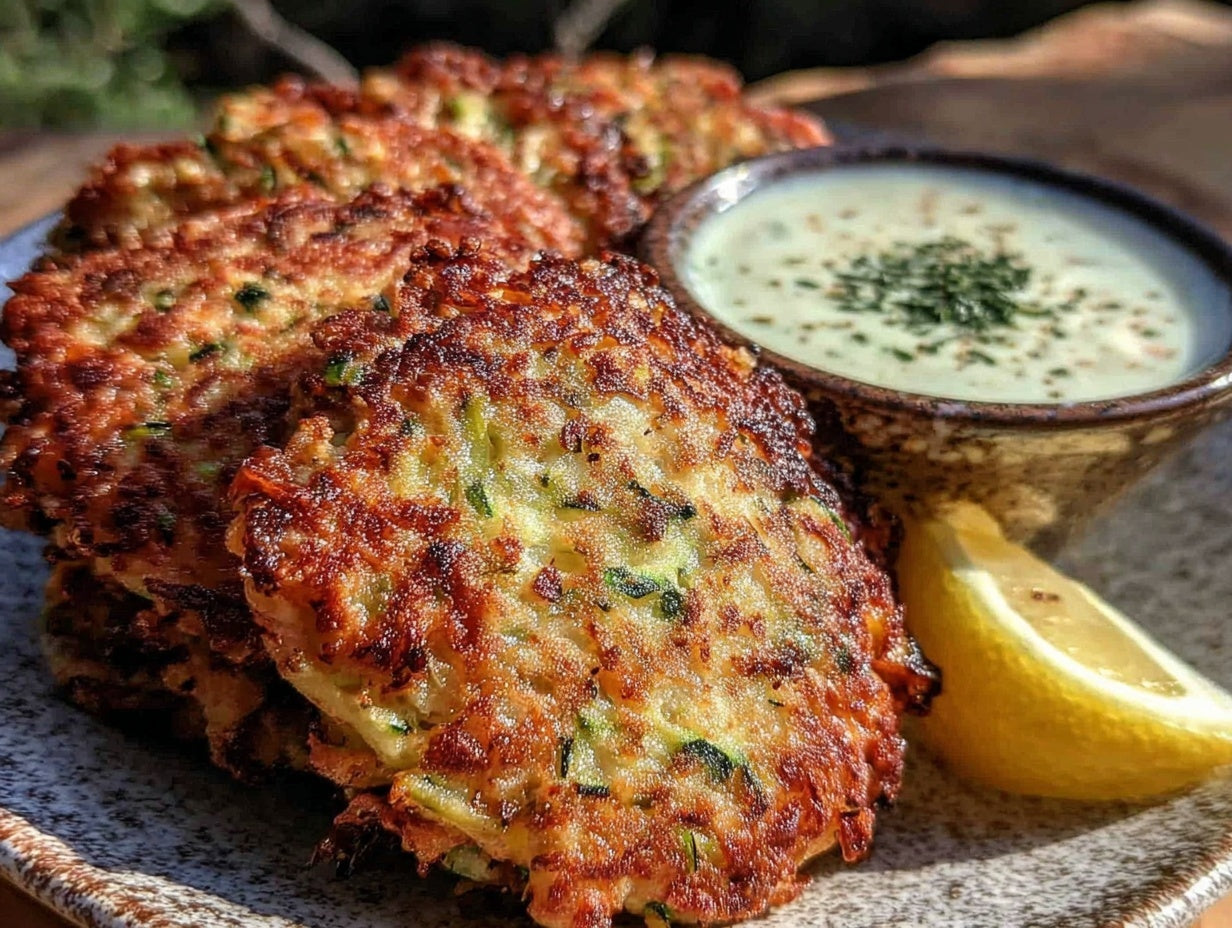 Crispy Parmesan Zucchini Fritters with Lemon Herb Aioli